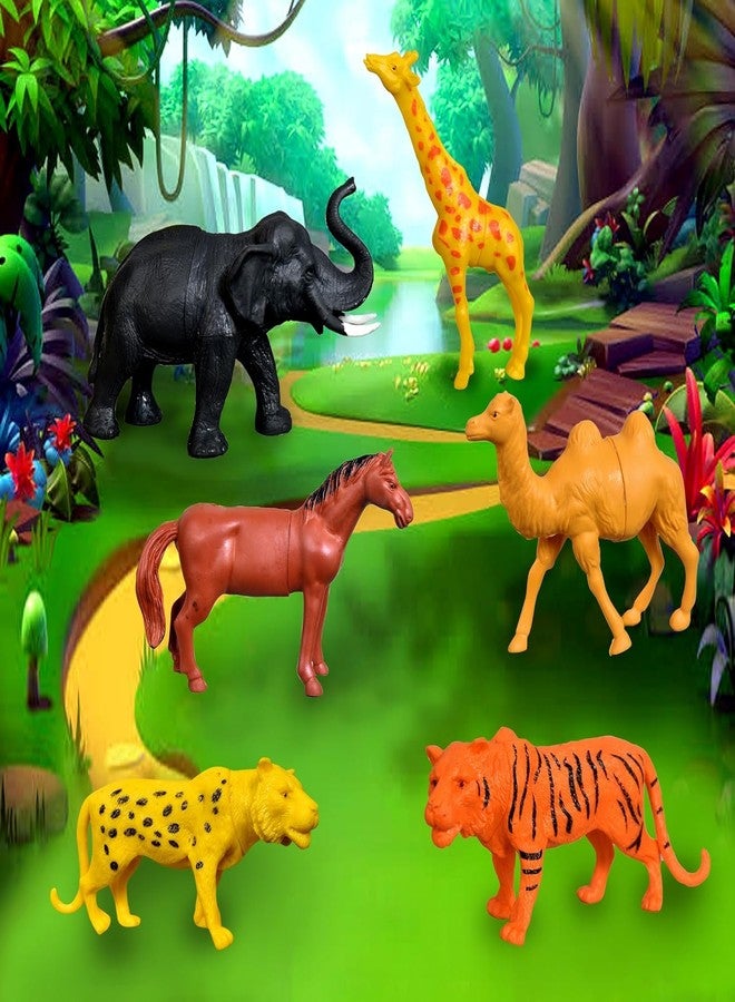 TEC TAVAKKAL Set of 6 Big Size Full Action Toy Figure Jungle Cartoon Wild Animal Toys Figure Playing Set for Kids Current Animals Toys for Kids Black Elephant Tiger Giraffe Horse Leopard and Camel - Image 2